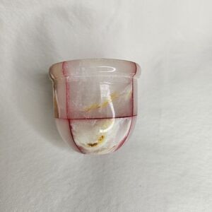 Beautiful Onyx Variegated Stone Small Cup Bud Vase Holder VTG Pink Cream Decor